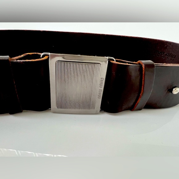 MIU MIU genuine leather belt with metal buckle - deep brown. Designer belt - Picture 2 of 10